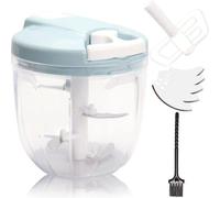 Unyqoos® : Hachoir à oignons avec câble de traction – Coupe-légumes manuel de 900 ml, équipé de 5 lames en acier inoxydable, d'un agitateur interchangeable et d'une brosse de nettoyage, multifonctionn