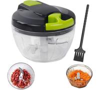 Unyqoos® Hachoir manuel pour oignons, 520 ml, avec système à cordon – 3 lames en acier inoxydable, hachoir compact multifonction pour légumes, fruits, noix et herbes fraîches