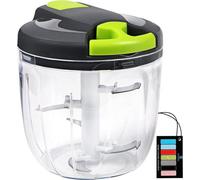 Unyqoos® Hachoir manuel pour oignons et légumes, 900 ml – 3 lames en acier inoxydable, hachoir manuel sans électricité, câble en nylon, antidérapant et bol transparent
