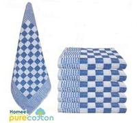 Unyqoos® Homéé® : Lot de 6 torchons de cuisine, 50 x 50 cm, 100% coton éponge, 450 g/m², bleu clair et blanc, très absorbants et à séchage rapide, avec boucle de suspension