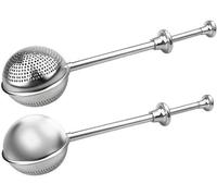 Unyqoos® : Infuseur à double face pour thé, avec manche télescopique, en acier inoxydable, 18 cm, diamètre du filtre : 5 cm – Filtre à perforations et à pression pour thé en vrac, idéal pour tasses et
