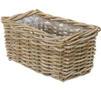 Unyqoos® : Jardinière en rotin – Tressée, résistante aux intempéries, dimensions approximatives : 40 x 23 x 20 cm, couleur gris/marron, avec film intérieur, pour intérieur et extérieur