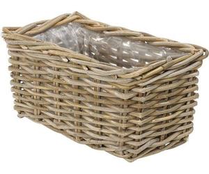Unyqoos® : Jardinière en rotin – Tressée, résistante aux intempéries, dimensions approximatives : 40 x 23 x 20 cm, couleur gris/marron, avec film intérieur, pour intérieur et extérieur