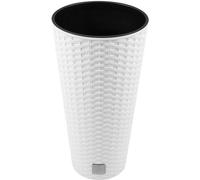 Unyqoos® Jardinière ronde pour plantes, 15,5 L – Blanche, aspect rotin, avec insert, légère et résistante aux intempéries, pour intérieur et extérieur, balcon et terrasse