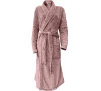 Unyqoos® LINNICK - Peignoir en flanelle polaire, couleur rose vieilli. Peignoir long et doux, unie, modèle M, avec col, ceinture et poches profondes. Lavable à 30°C
