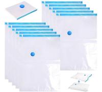 Unyqoos® : Lot de 10 sacs de conservation sous vide, 30 x 40 cm, réutilisables, en PA/PE, transparents, avec double fermeture éclair et valve triple, pour vêtements et linge de lit, compatibles avec a