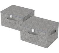 Unyqoos® : Lot de 2 boîtes de rangement pliables avec couvercle et poignée, couleur gris, dimensions 45 x 35 x 25 cm, revêtement extérieur en lin, intérieur en polaire/carton, fermeture hermétique ave