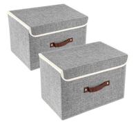 Unyqoos® : Lot de 2 boîtes de rangement pliables en tissu avec couvercle, en polyester avec doublure intérieure en Oxford, avec des plaques en plastique robustes, des poignées, empilables et lavables