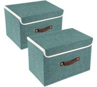Unyqoos® : Lot de 2 boîtes de rangement pliables et réglables avec couvercle, en polyester/Oxford, empilables, lavables, avec poignée de transport – couleur : bleu, pour la maison et le bureau