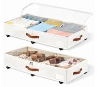 Unyqoos® : Lot de 2 boîtes de rangement sous lit, en Oxford 600D, hauteur 15 cm, couvercles transparents, roulettes pivotantes à 360° – idéales pour ranger chaussures, vêtements et linge de lit