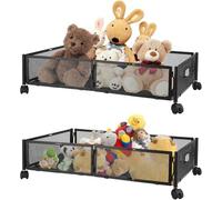 Unyqoos® - Lot de 2 boîtes de rangement sous lit – pliables et à roulettes, dimensions 60 x 40 x 15,8 cm, avec roulettes à 360° (2 avec frein) pour lit, armoire et canapé