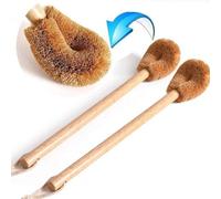 Unyqoos® - Lot de 2 brosses WC - Brosse de toilette en bois avec fibres de noix de coco, longueur totale de 45 cm, tête de brosse incurvée de 8x8 cm, manche en bois d'hévéa, boucle en coton, pour sall