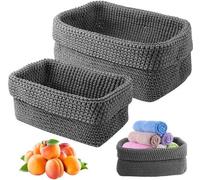 Unyqoos® : Lot de 2 corbeilles de rangement en coton, tressées, de couleur grise – carrées, lavables, polyvalentes pour la maison et le bureau