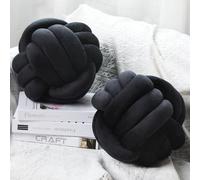 Unyqoos® Lot de 2 coussins ronds noirs à nœud – coussins en peluche décoratifs, faits à la main, pour chambre d'enfant, canapé, lit et voiture