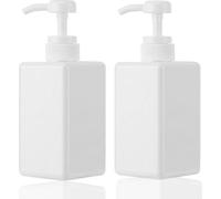 Unyqoos® Lot de 2 distributeurs de savon de 450 ml – flacon de recharge carré en PETG de 67 x 117 mm, couleur ambre, pomme doseuse rotative, anti-fuite, idéal pour le savon et les lotions