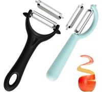 Unyqoos® : Lot de 2 éplucheurs ergonomiques avec lames de rechange – acier inoxydable et plastique, adaptés au lave-vaisselle, ambidextres, pour légumes et fruits