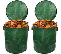 Unyqoos® : Lot de 2 grands sacs de jardin étanches, 120 litres par sac, avec couvercle et poignées de transport renforcées par double couture, en polypropylène résistant aux déchirures, pliables