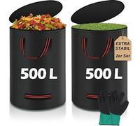Unyqoos® : Lot de 2 grands sacs de jardin étanches de 500 litres par sac, avec couvercle, fermeture éclair, 4 poignées de transport, tissu en polypropylène et gants de jardin antidérapants