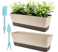 Unyqoos® : Lot de 2 jardinières rectangulaires en plastique, couleur beige, dimensions 30,5 x 9,7 x 8,5 cm, avec trous de drainage et sous-couches – Jardinières pour balcon, idéales pour les succulent