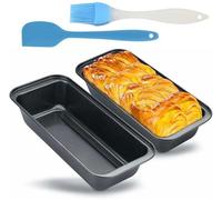 Unyqoos® - Lot de 2 moules à cake rectangulaires, dimensions 18 x 10 x 5 cm, en acier inoxydable, avec revêtement antiadhésif, empilables – incluent une brosse en silicone et une spatule, adaptés au f