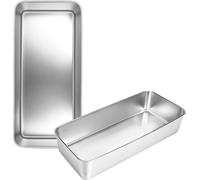 Unyqoos® - Lot de 2 moules à cake rectangulaires, en acier inoxydable, dimensions 33 x 14 x 6,5 cm – Moules pour pain et gâteaux, finition brossée, adaptés au lave-vaisselle, résistants jusqu'à 232 °C
