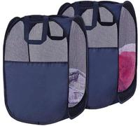 Unyqoos® - Lot de 2 paniers à linge pliables – Paniers à linge gain de place de 36 x 36 x 56 cm, en filet respirant, avec cadre en acier au carbone, base en polyester, poids : 0,39 kg, avec poche laté