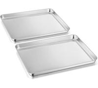 Unyqoos® Lot de 2 plaques de cuisson en acier inoxydable – grande taille, 40,5 x 30,5 x 2,5 cm, polies miroir, résistantes à la rouille et à la déformation, compatibles avec le lave-vaisselle, pour fo