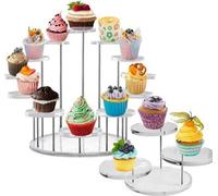 Unyqoos® : Lot de 2 présentoirs ronds en acrylique pour cupcakes, transparents – Présentoir à desserts de qualité supérieure et tour à cupcakes, support à pâtisseries stable pour mariage, anniversaire