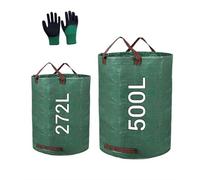 Unyqoos® - Lot de 2 sacs de jardin (272 L + 300 L) – sacs de collecte robustes et pliables, avec des poignées de transport rouges à double couture, réutilisables, incluant une paire de gants de jardin
