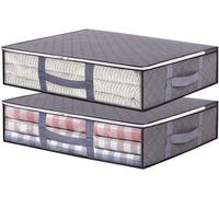 Unyqoos® - Lot de 2 sacs de rangement pour linge de lit - 40 L (60 x 45 x 15 cm), gris, en tissu non tissé à 3 couches, avec fenêtre transparente, fermeture éclair et poignées de transport renforcées