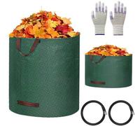 Unyqoos® : Lot de 2 sacs pour déchets de jardin (50 + 120 L) avec gants de travail – en polypropylène résistant à la déchirure, étanche, avec 4 poignées de transport et une structure de support
