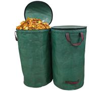 Unyqoos® : Lot de 2 sacs pour déchets de jardin de 120 litres chacun, avec couvercle et fermeture éclair, en PP résistant, pliables, avec 4 poignées de transport – résistants à la déchirure, pour le j