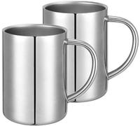 Unyqoos® : Lot de 2 tasses isothermes à double paroi en acier inoxydable 304, capacité de 400 ml par tasse, isolation thermique pour boissons chaudes et froides, dimensions : 10,5 × 8,2 cm