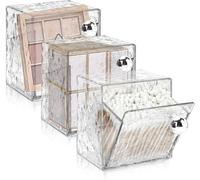 Unyqoos® : Lot de 3 boîtes de rangement en acrylique adhésives pour cotons-tiges et accessoires de maquillage – transparentes, gain de place, idéales pour la salle de bain et la table de maquillage