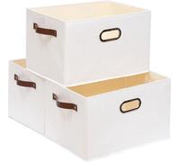 Unyqoos® : Lot de 3 boîtes de rangement pliables, boîtes ouvertes pour étagères et armoires, dimensions 43 x 30 x 26 cm, blanches, avec plaque de support en PP et poignées de transport
