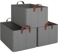 Unyqoos® : Lot de 3 boîtes de rangement pliables en tissu, avec poignées, dimensions 30 x 20 x 15 cm, en tissu Oxford renforcé avec fil de fer – idéales pour les placards, les étagères et les pièces