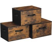 Unyqoos® : Lot de 3 boîtes de rangement pliables en tissu – Tissu non tissé, couleur marron vintage, 40 x 30 x 25 cm, avec couvercle, 3 poignées de transport et fermeture éclair sur 3 côtés, pliables
