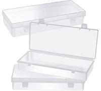 Unyqoos® : Lot de 3 boîtes de rangement transparentes en plastique, dimensions 15,5 x 6,5 x 3,5 cm, avec couvercle à charnière et double fermeture – Idéales pour ranger de petits objets