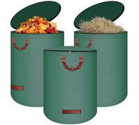 Unyqoos® : Lot de 3 grands sacs de jardin pliables, capacité de 272 litres, avec couvercle et poignées de transport – 76 cm x Ø 67 cm, autoportants, en polypropylène de 150 g/m²