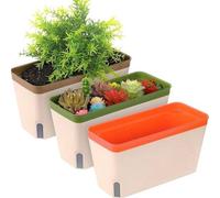 Unyqoos® Lot de 3 jardinières auto-arrosables de 27 cm, pots rectangulaires en ABS avec indicateur de niveau d'eau et trou de drainage – pour herbes aromatiques et plantes succulentes
