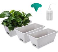 Unyqoos® : Lot de 3 jardinières rectangulaires en plastique avec sous-plats, 5 étiquettes pour plantes et 1 flacon d'arrosage de 250 ml – idéal pour balcon, cuisine, rebord de fenêtre