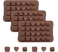 Unyqoos® : Lot de 3 moules en silicone, adaptés au contact alimentaire, avec 24 cavités – motifs roses et cœurs, flexibles et faciles à démouler, pour chocolat, glaçons et savon