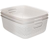 Unyqoos® : Lot de 3 paniers de rangement avec poignées, boîtes en plastique sans BPA et perforées, de 10 L et 17 L – idéales pour le bureau, la salle de bain, la chambre d'enfant, le salon