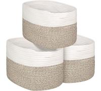 Unyqoos® : Lot de 3 paniers de rangement tressés en corde de coton, dimensions 36 x 25 x 22 cm, pliables, avec poignées dissimulées, couleurs neutres