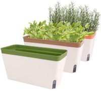 Unyqoos® : Lot de 3 pots rectangulaires auto-arrosables avec réservoir d'eau, indicateur de niveau d'eau, double paroi, en plastique ABS, pour intérieur et extérieur