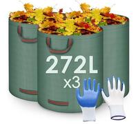Unyqoos® : Lot de 3 sacs de jardin de 272 litres (67 x 76 cm) – Sacs en polypropylène pour déchets de jardin, robustes et résistants à l'eau, avec poignées de transport et anneau flexible pour facilit