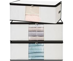 Unyqoos® : Lot de 3 sacs de rangement pliables pour sous le lit – 60 litres par sac, grande fenêtre transparente, tissu non tissé en 3 couches, poignées de transport renforcées