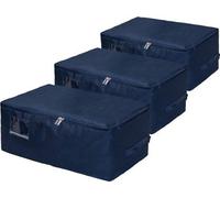 Unyqoos® - Lot de 3 sacs de rangement sous le lit, 50 litres – Sacs pliables pour vêtements et linge de lit, en Oxford 1680D, couleur bleu, dimensions 56 x 35,5 x 25 cm, fermeture éclair sur 3 côtés,