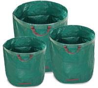 Unyqoos® : Lot de 3 sacs pour déchets de jardin – 200/300/500 litres, tissu PE laminé épais, 4 poignées de transport et anneau de support, résistant à la déchirure, résistant aux UV, imperméable