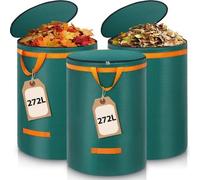 Unyqoos® : Lot de 3 sacs pour déchets de jardin, 272 litres par sac – avec couvercle, fermeture éclair et poignées de transport, autoportants, pliables, en tissu de polypropylène